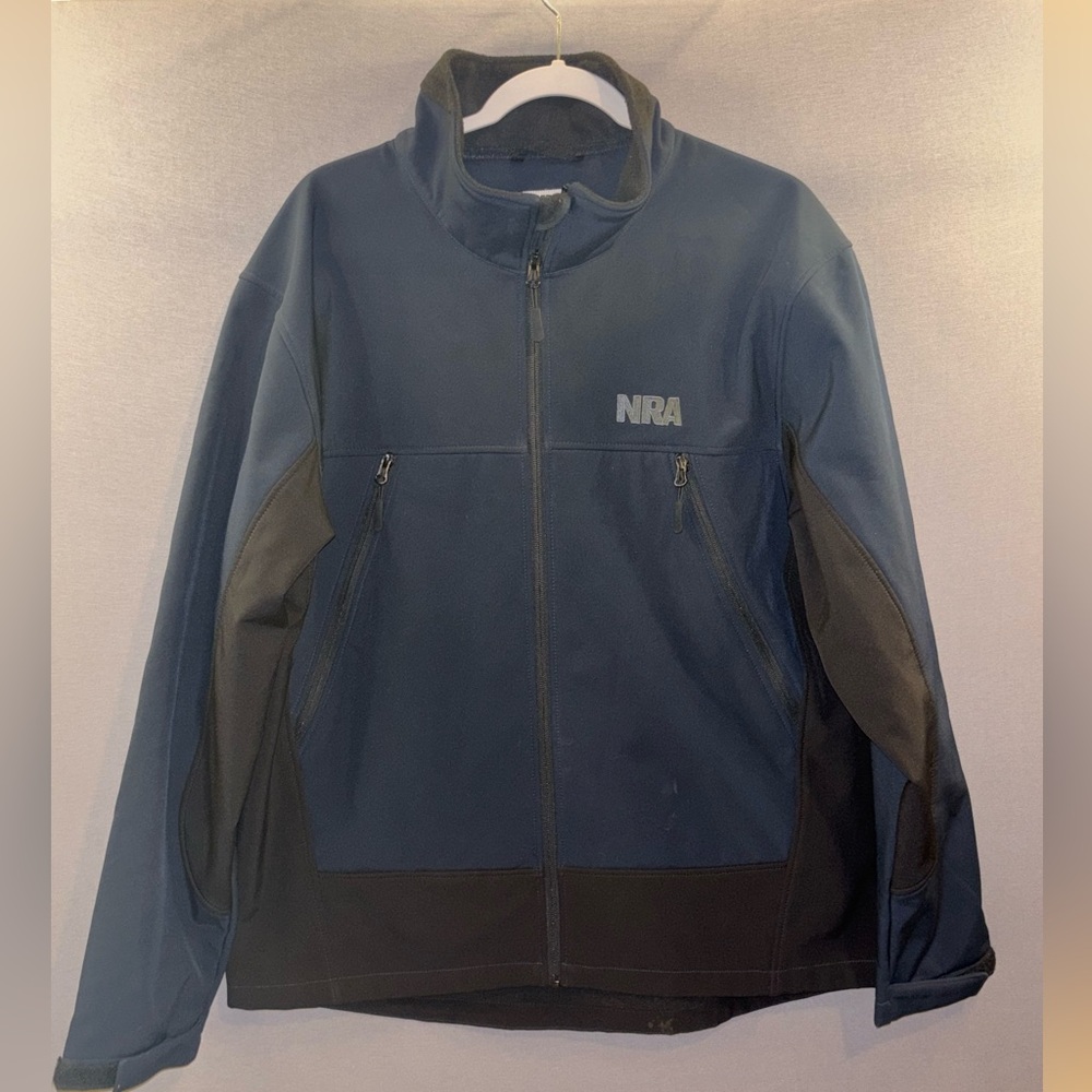 NRA Men's Blue and Black Jacket size large full zip